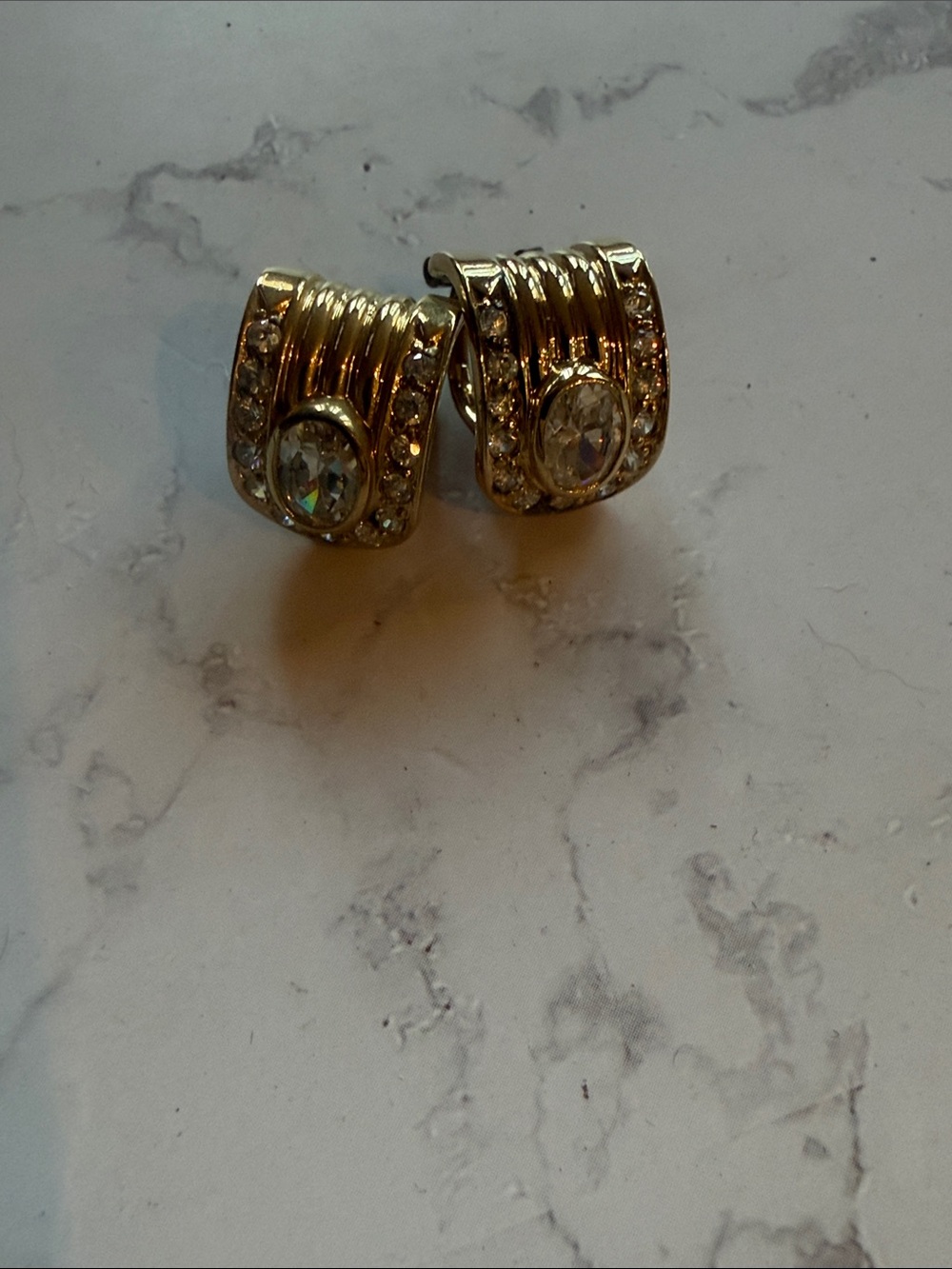 Gold Crystal Accent Huggie Earrings - Elegant Women Jewelry